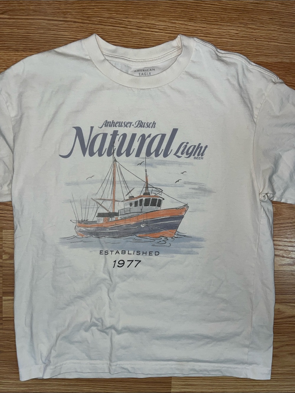American Eagle Outfitters Mens Natural Light Boat Boat Graphic Tee